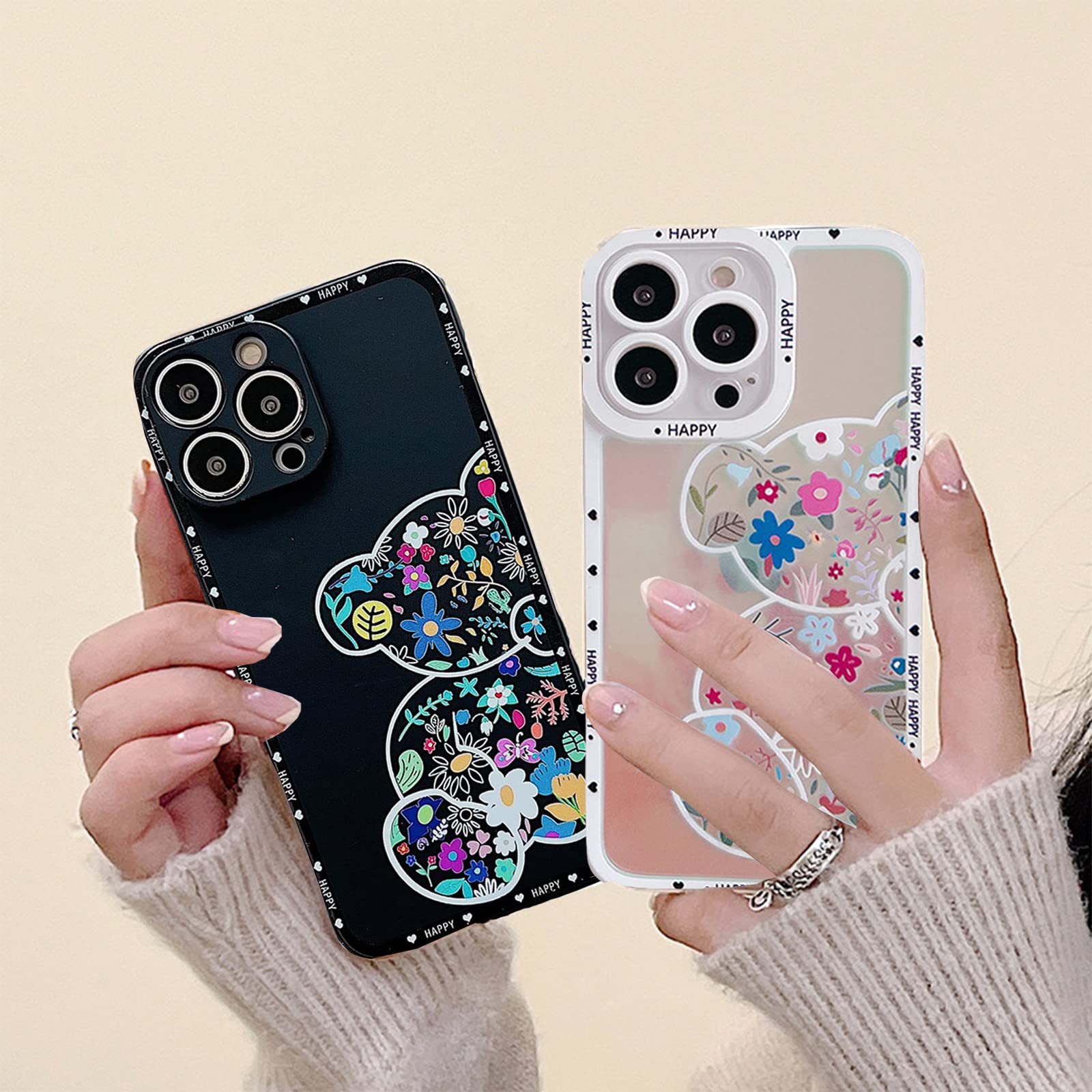 Premium Cute Black Flower Bear iPhone 13 Pro Max Case - Soft TPU Shockproof Protective Cover with Floral Design | Perfect for Everyday Use, Travel & Gift Giving
