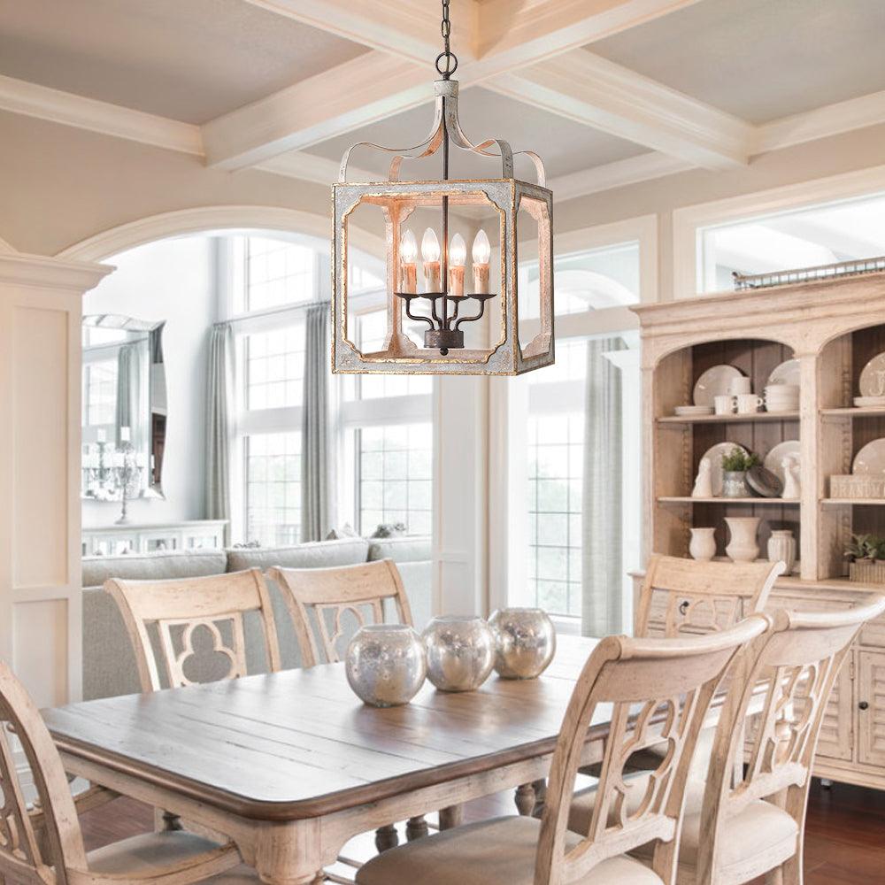 Boho Rustic Cube Chandelier - Modern Farmhouse Lighting Fixture for Dining Room, Living Room, Bedroom & Kitchen Decor