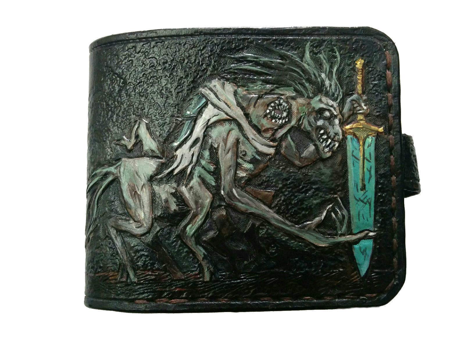 Ludwig The Holy Blade Bloodborne RFID Men's Bifold Wallet - Genuine Leather Biker Wallet with Airbrush Art | Handmade Embossed Custom Leather Purse | Perfect for Gaming Fans, Cosplay & Everyday Use
