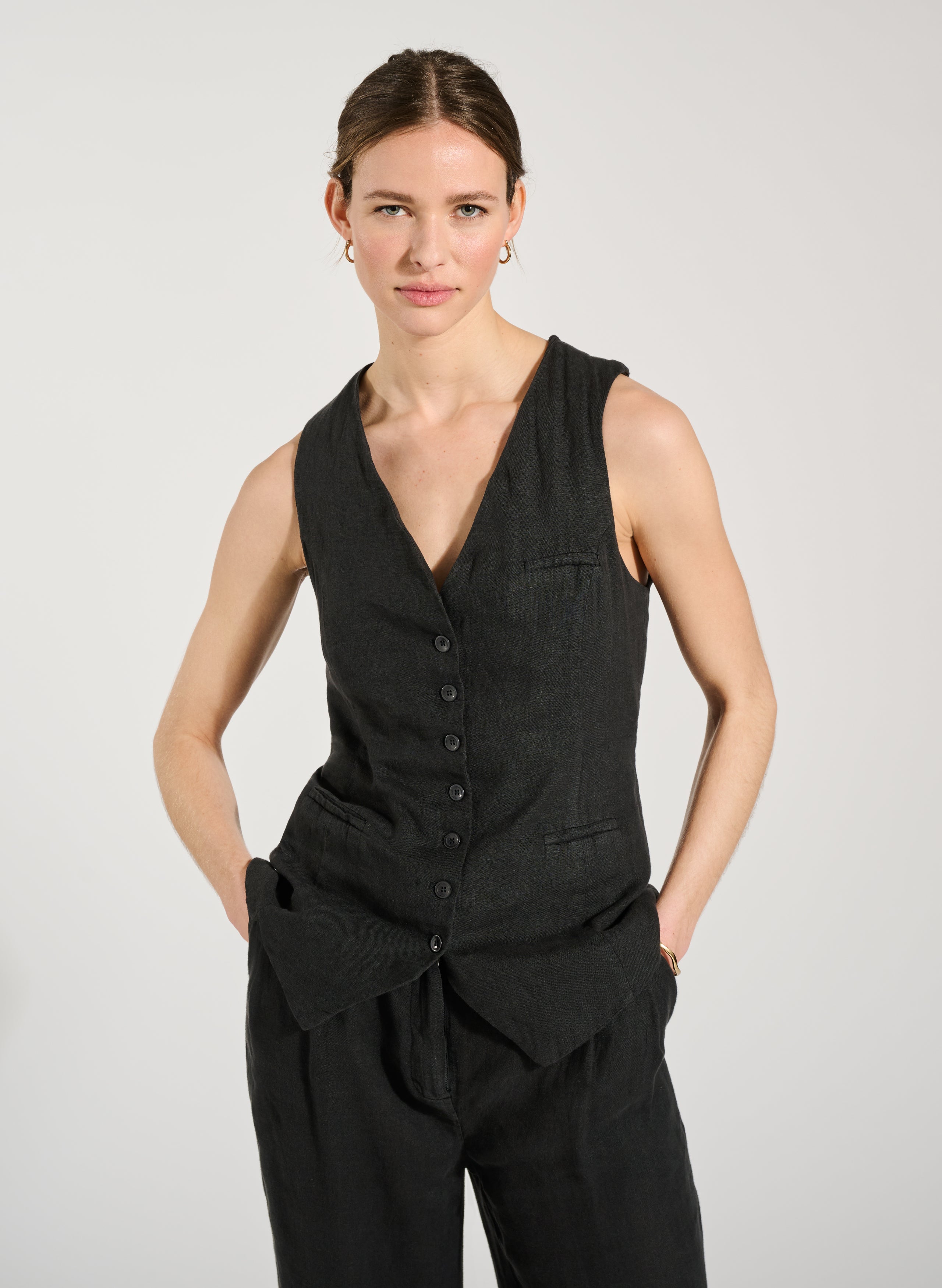 Tallulah Linen Waistcoat for Women - Elegant Summer Vest with Pockets | Perfect for Office, Travel & Casual Outfits