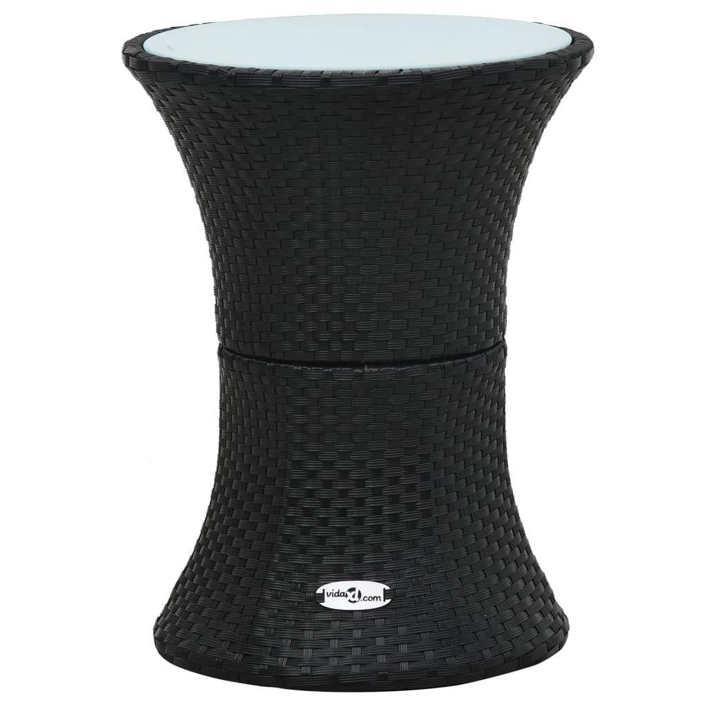 vidaXL Black Poly Rattan Garden Side Table Drum Shape - Outdoor Wicker End Table for Patio, Bistro, Living Room, Dining, Bedroom, Terrace - Perfect for Coffee, Drinks, and Relaxation