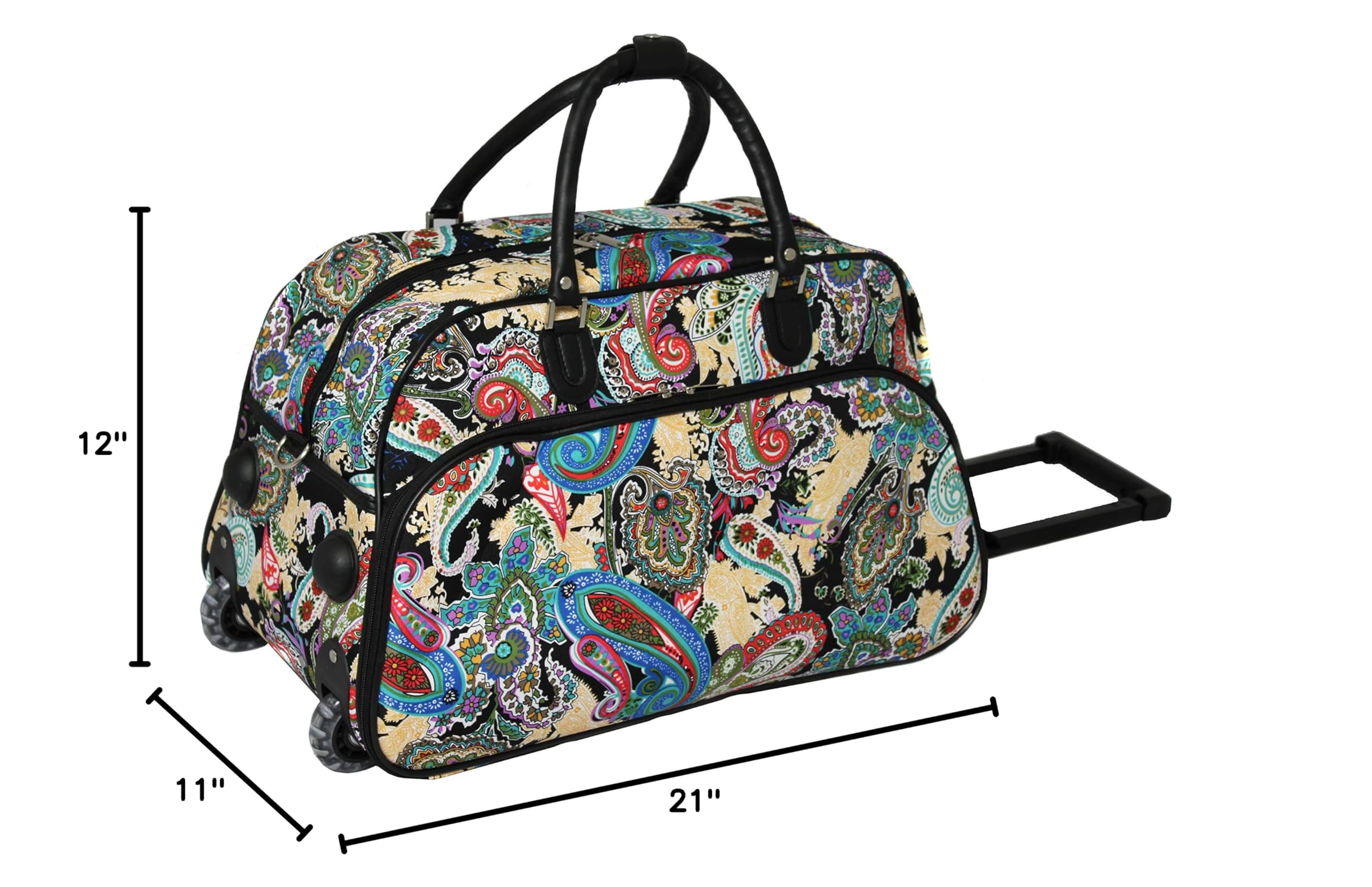 World Traveler Classic Prints 21-Inch Carry-On Rolling Duffel Bag - Multi Paisley Luggage for Air Travel & Weekend Getaways | Lightweight Spinner Suitcase with Durable Wheels