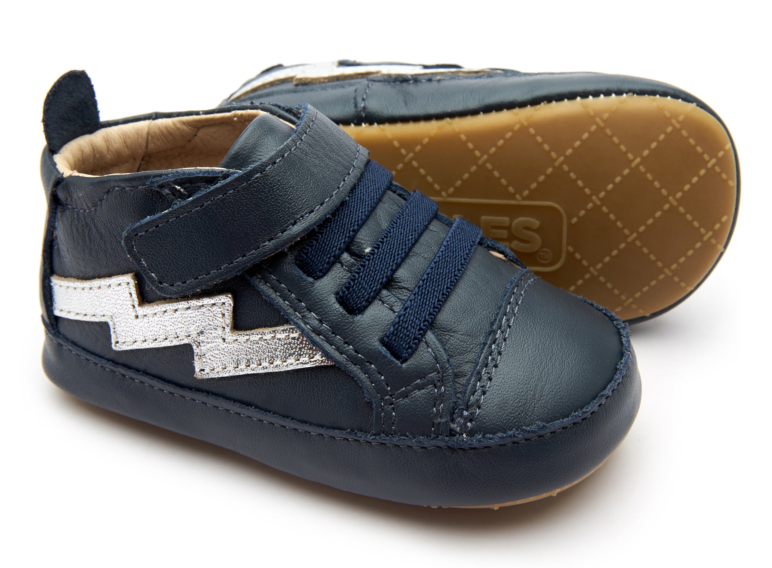 Old Soles Boys Girls 0052R Bolted Baby Sneakers - Navy/Silver - Comfortable First Walking Shoes for Toddlers (Ideal for Indoor & Outdoor Play, Daycare, and Early Steps)