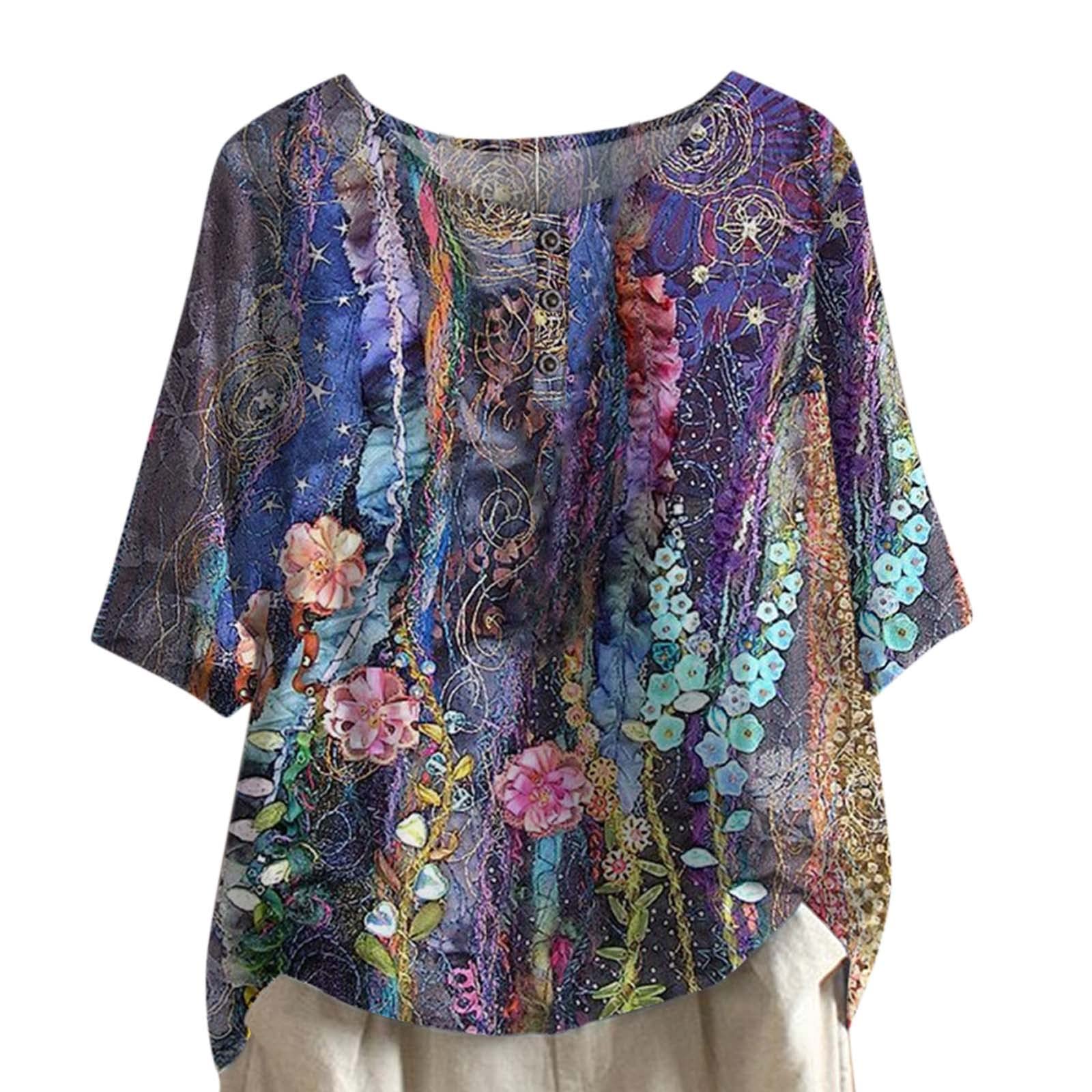 Women's Casual Round Neck Printed Short Sleeve T-Shirt - Stylish Dressy Tops with Quarter Zip - Perfect for Everyday Wear, Office Outfits & Weekend Outings