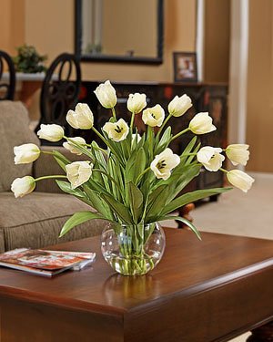 Premium Cream Silk Tulip Centerpiece - Elegant Floral Arrangement for Weddings, Home Decor & Table Settings