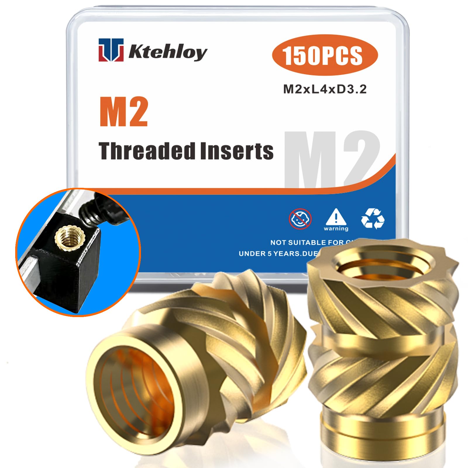 150Pcs M2 Heat Set Inserts - Brass Knurled Nuts for 3D Printing & Plastic Parts (M2xL4xD3.2) - Perfect for DIY Projects, RC Models & Prototyping