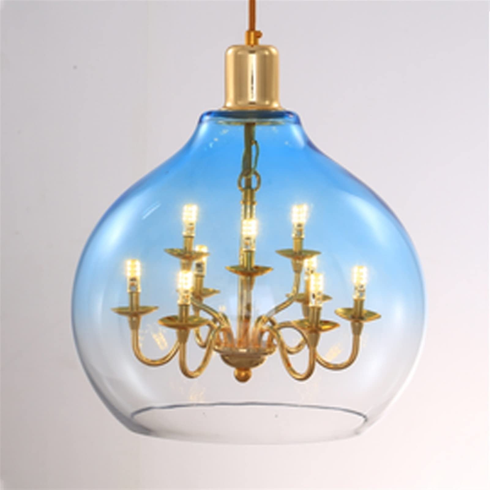 Modern Glass Ball Ceiling Pendant Light - Nordic Minimalist Chandelier for Restaurant, Bar, Bedroom & Living Room - Gradient Blue Luxury Lighting Fixture for Home Decor and Commercial Spaces
