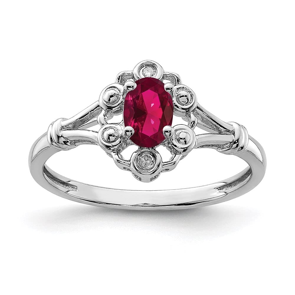 925 Sterling Silver Created Ruby & Diamond Solitaire Ring for Women - Size 9 | Elegant Engagement, Wedding, Anniversary & Gift Jewelry for Special Occasions