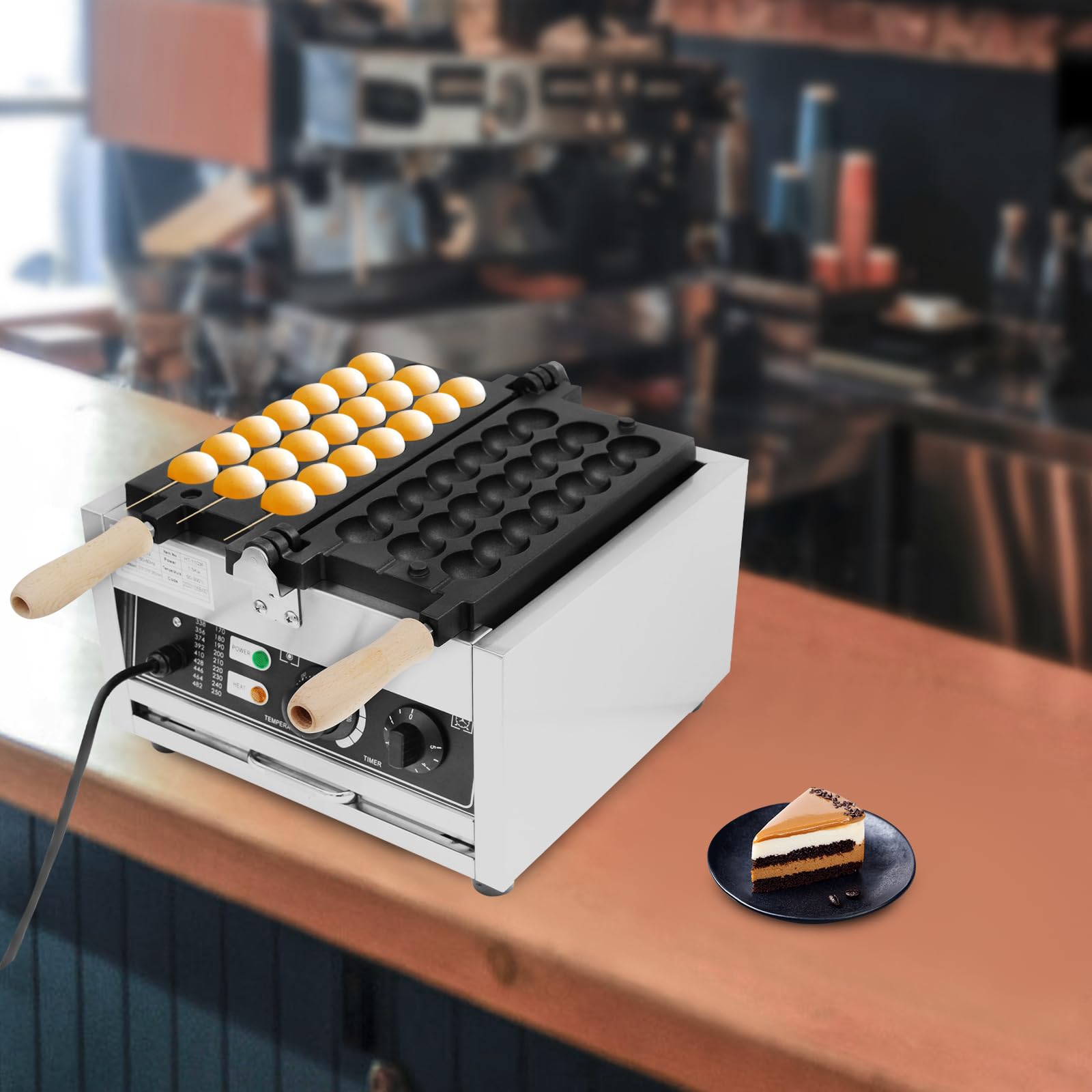 110V 1500W Commercial Bubble Waffle Maker - Nonstick Egg Waffle Iron for Hong Kong Style Bubble Waffles - Perfect for Cafes, Food Trucks & Home Breakfast