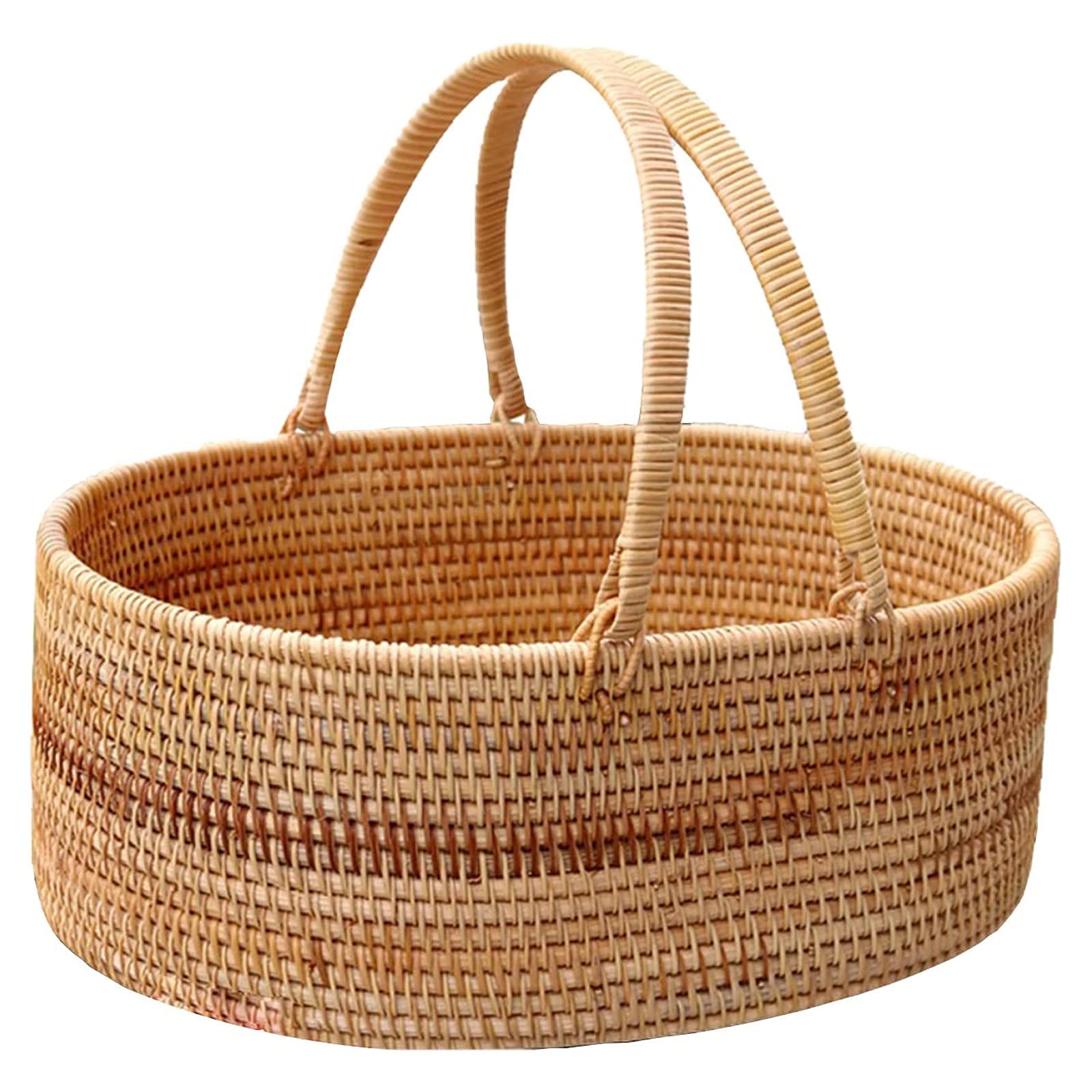 Handmade Wicker Picnic Basket with Handle - Large Camping Storage Hamper for Outdoor Dining, Beach Picnics, Grocery Shopping & Home Decor