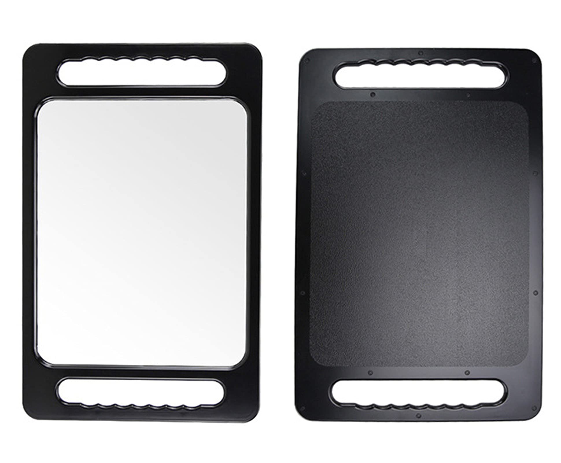 Professional Salon Handheld Makeup Mirror - Black Rectangular Double Handle Unbreakable Large Mirror for Hairstylists & Barbers | Perfect for Home, Salon & Travel Use