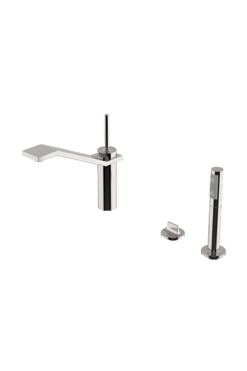 Exposed Deck Mount Tub Filler with Handshower in Matte Nickel - Modern Bathroom Faucet for Freestanding Bathtubs, Spa & Luxury Home Renovation