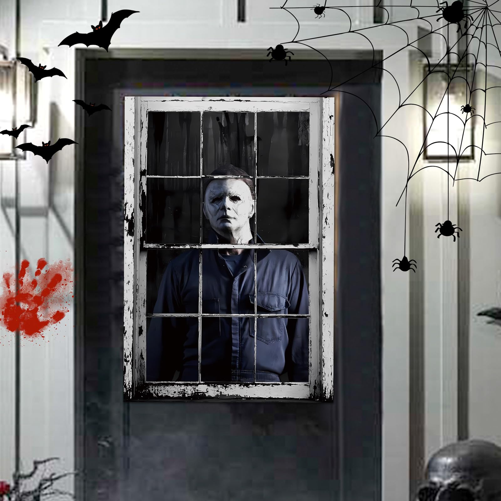 Michael Myers Halloween Polyester Curtain - 47'' x 32'' Spooky Window & Door Cover for Halloween Decorations, Scary Party Backdrop - Perfect for Haunted House, Horror Movie Nights & Halloween Party Decor