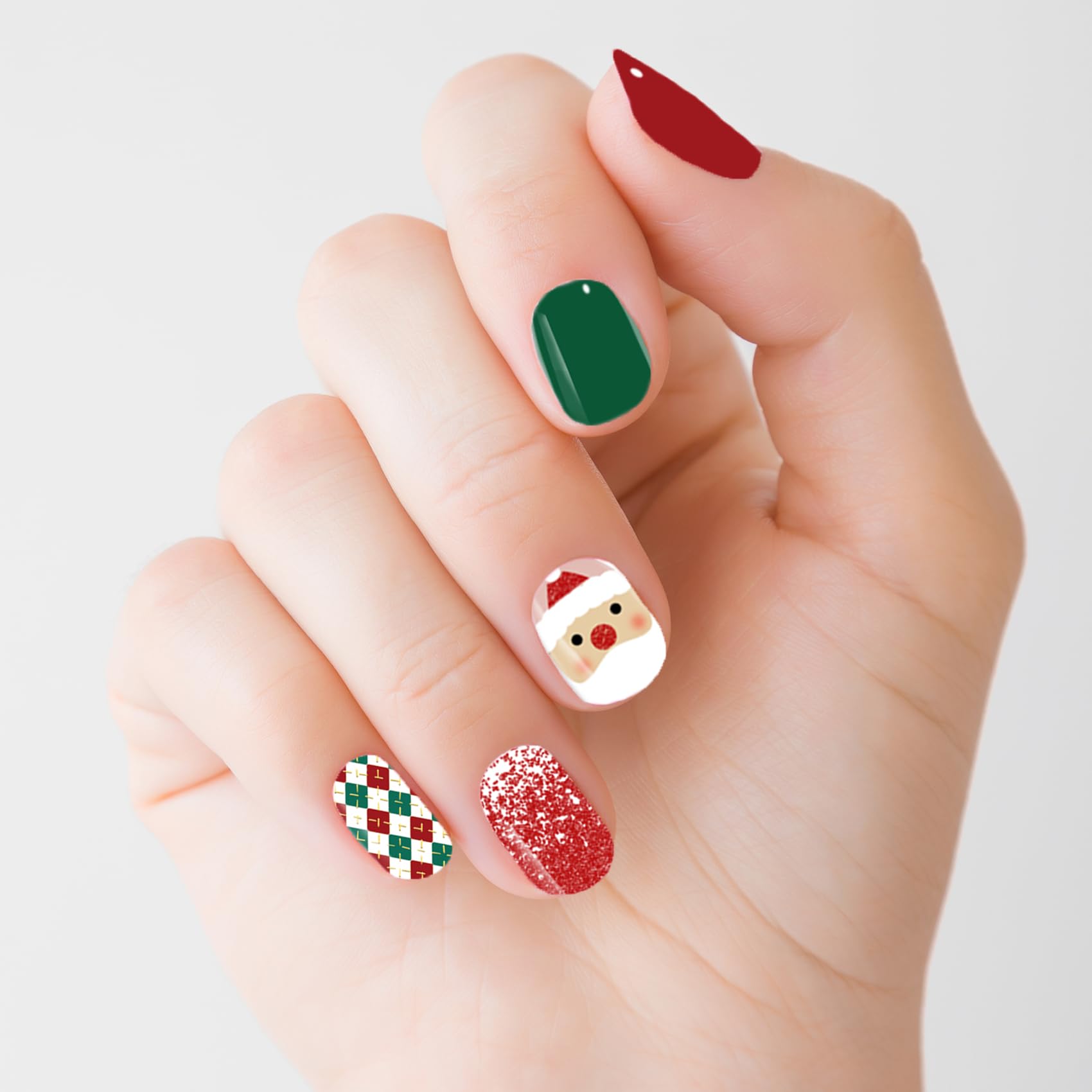TailaiMei Christmas Semi Cured Gel Nail Strips - 20 Pcs Salon Quality DIY Nail Art Stickers with UV Light Required | Long Lasting & Easy to Apply for Holiday Parties, Gift Giving & Home Manicures (6239)