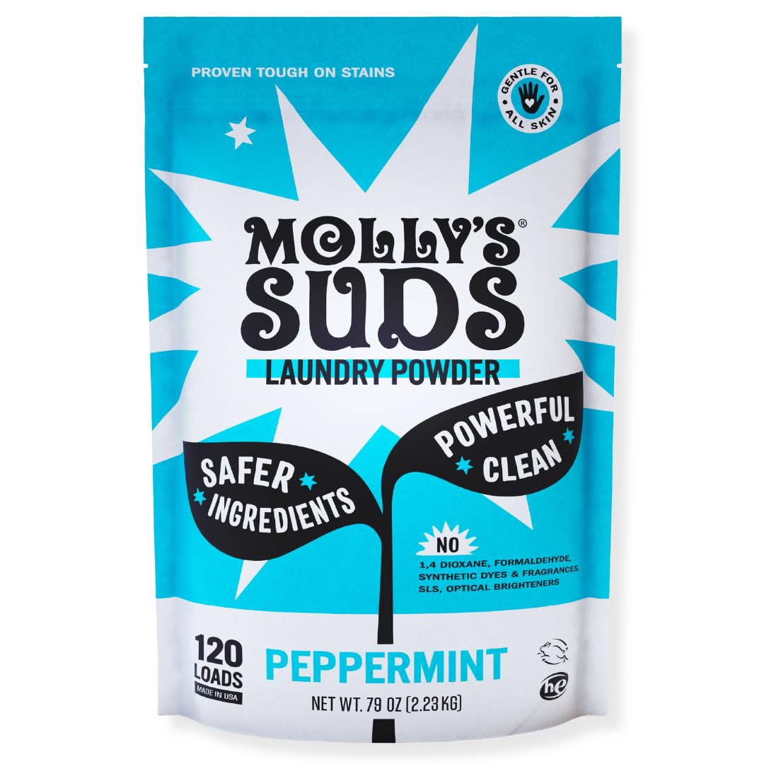 Molly's Suds Original Laundry Detergent Powder for Sensitive Skin - Natural, Stain-Fighting Formula with Peppermint | 120 Loads | Ideal for Babies, Allergies & Eco-Friendly Homes