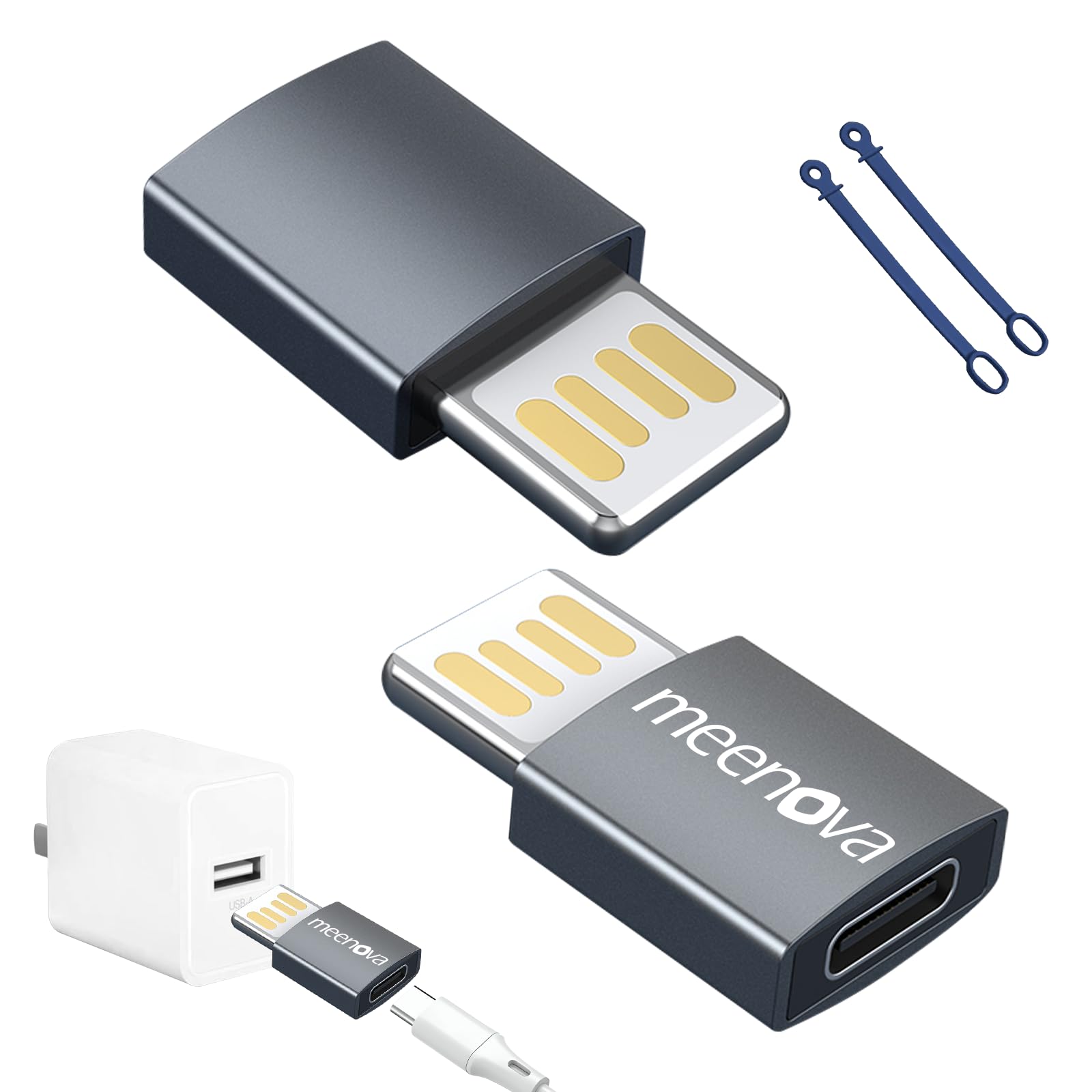 USB-C to USB-A Adapter (2 Pack) - for iPhone, iPad, Samsung & Power Banks - Fast Charging Cable Converter