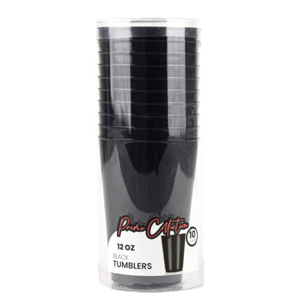 12 Oz Black Hard Plastic Round Party Cups - 10 Pack Bulk Disposable Cups for Parties, Events, and Outdoor Gatherings