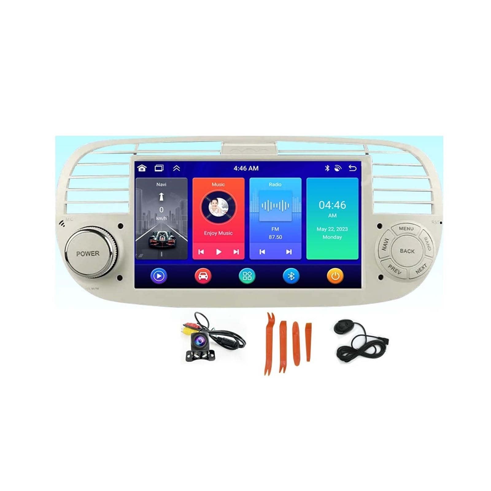 7 Inch Android Auto Car Stereo for Fiat 500 2007-2015 | Android 13 | Apple CarPlay | GPS Navigation | Multimedia Player | 4G LTE & WiFi | 64GB Storage (White) - Perfect for Hands-Free Calling, Music Streaming & Safe Driving