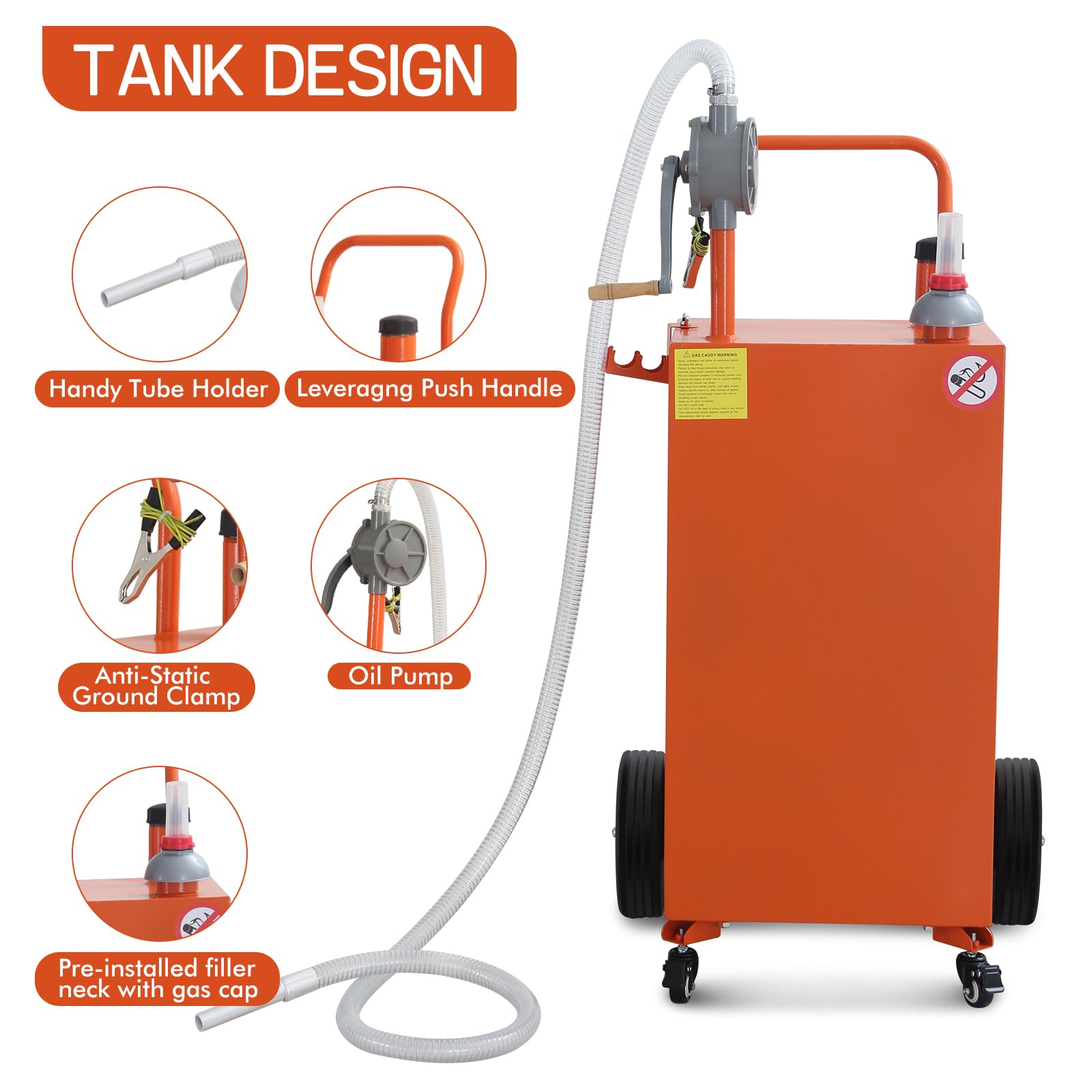 35 Gallon Portable Oil Transfer Tank - Diesel, Gas, Kerosene Storage Container for Boat, ATV, Car & Motorcycle | Heavy-Duty Fuel Caddy with Pump | Outdoor, Garage & Workshop Use (Orange)