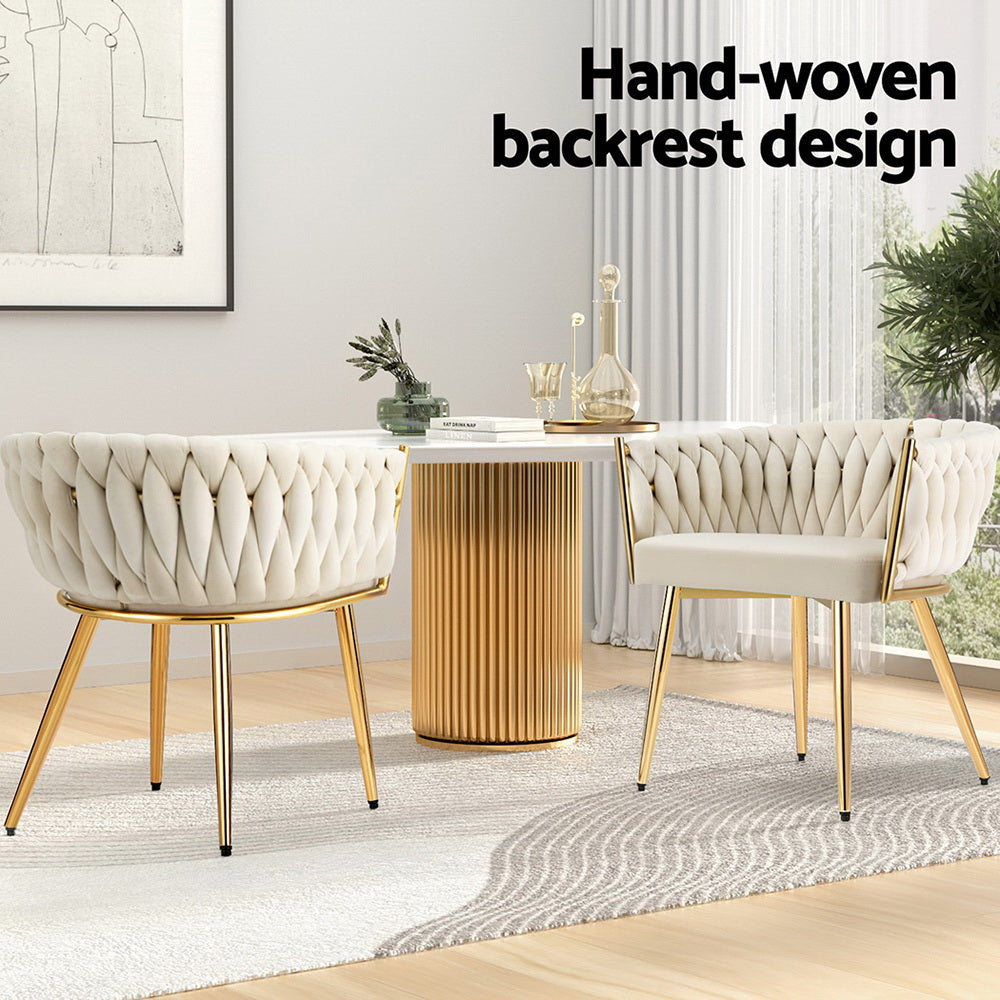 2 Pack Velvet Dining Chairs - Artiss Beige Upholstered Armchairs for Living Room, Bedroom, and Dining Area | Modern Comfortable Seating for Home Decor