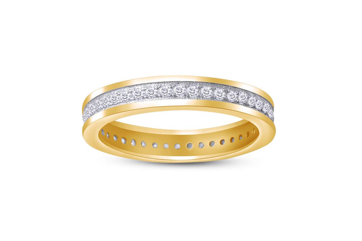 14K Gold Plated 925 Sterling Silver Men's Wedding Band Ring - Round Cut Sparkling White Cubic Zirconia Eternity Ring for Anniversary, Engagement & Special Occasions - Perfect Gift for Him