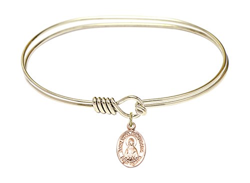 FA Dumont 7-Inch Oval Eye Hook Bangle Bracelet with St. Lydia Purpuraria Charm - Elegant Religious Jewelry for Women, Perfect for Church, Weddings & Special Occasions