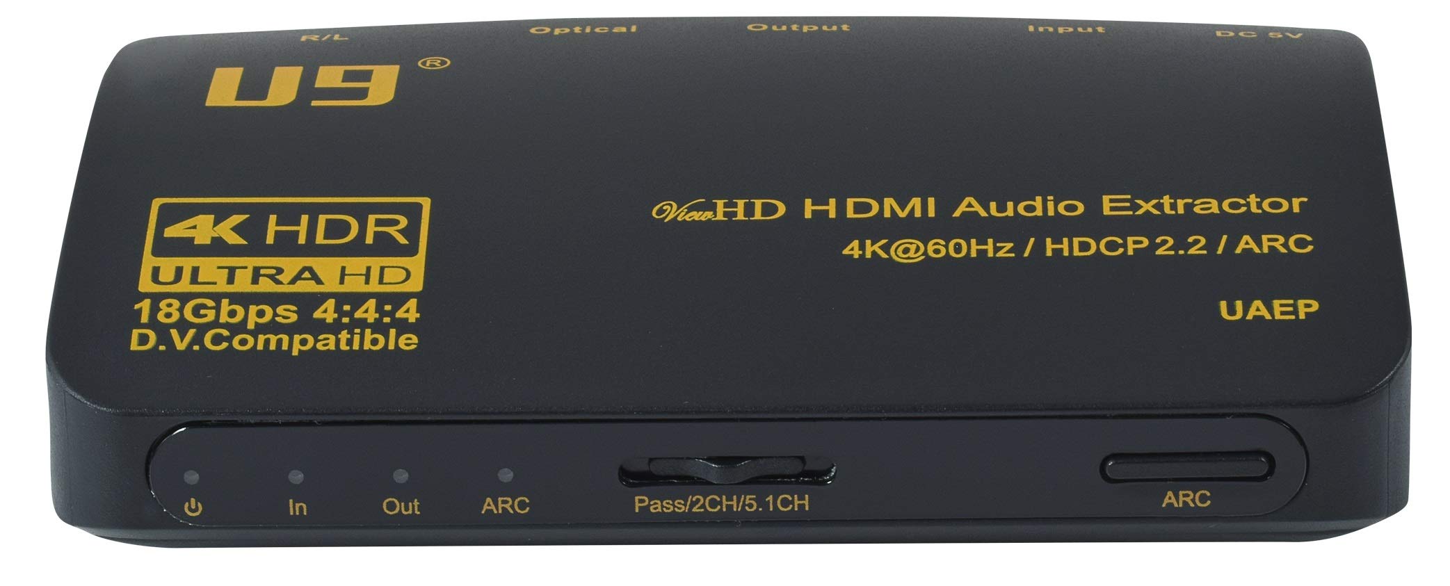 U9 ViewHD HDMI 2.0b 18Gbps 4K@60Hz HDR Audio Extractor with RCA Stereo & Optical Output | Supports Dolby Digital Plus, HDCP 2.2, ARC | Perfect for Home Theater, Gaming & 4K TV Setup