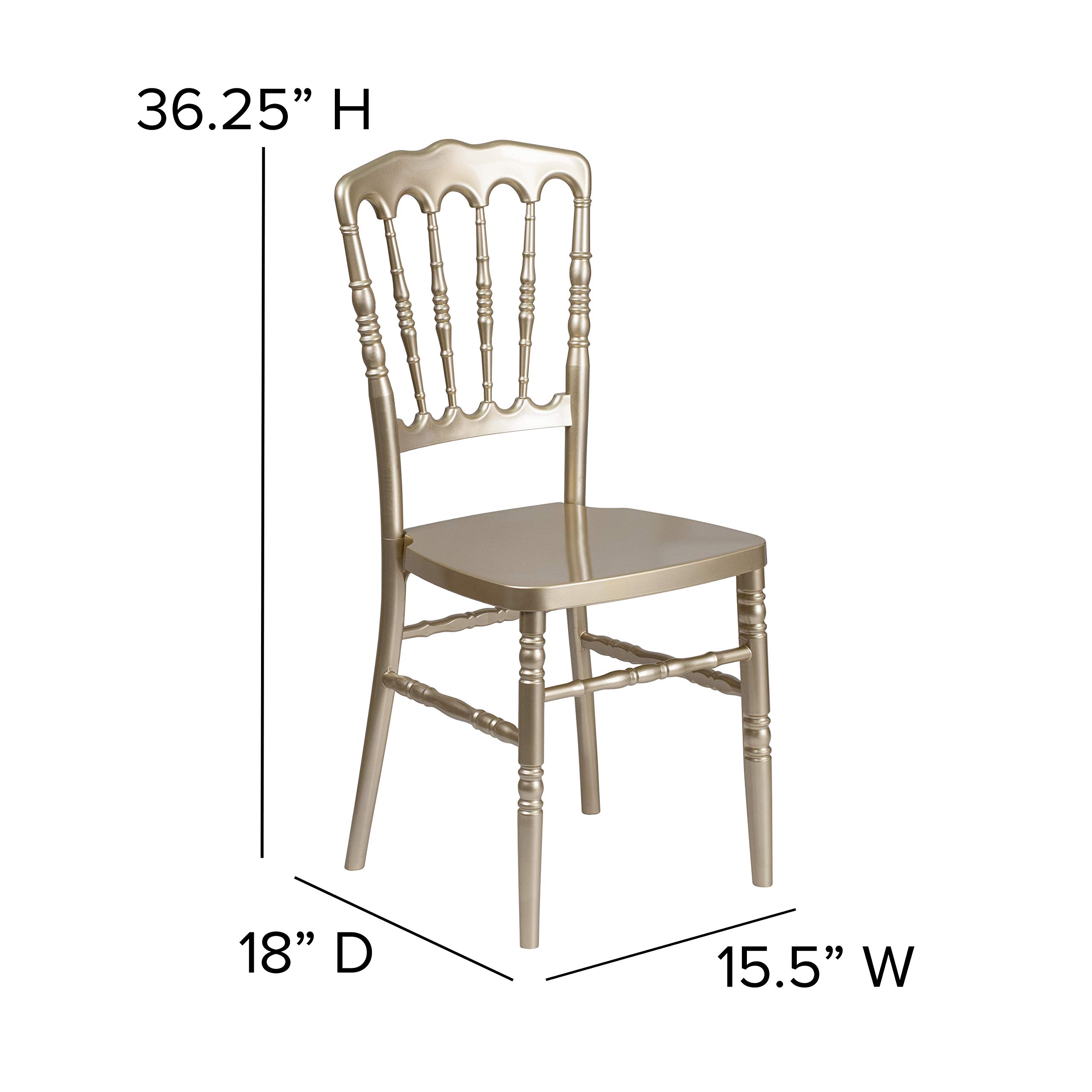 2 Pack Gold Resin Stacking Napoleon Chairs - Elegant Banquet & Event Furniture for Weddings, Parties, and Outdoor Gatherings