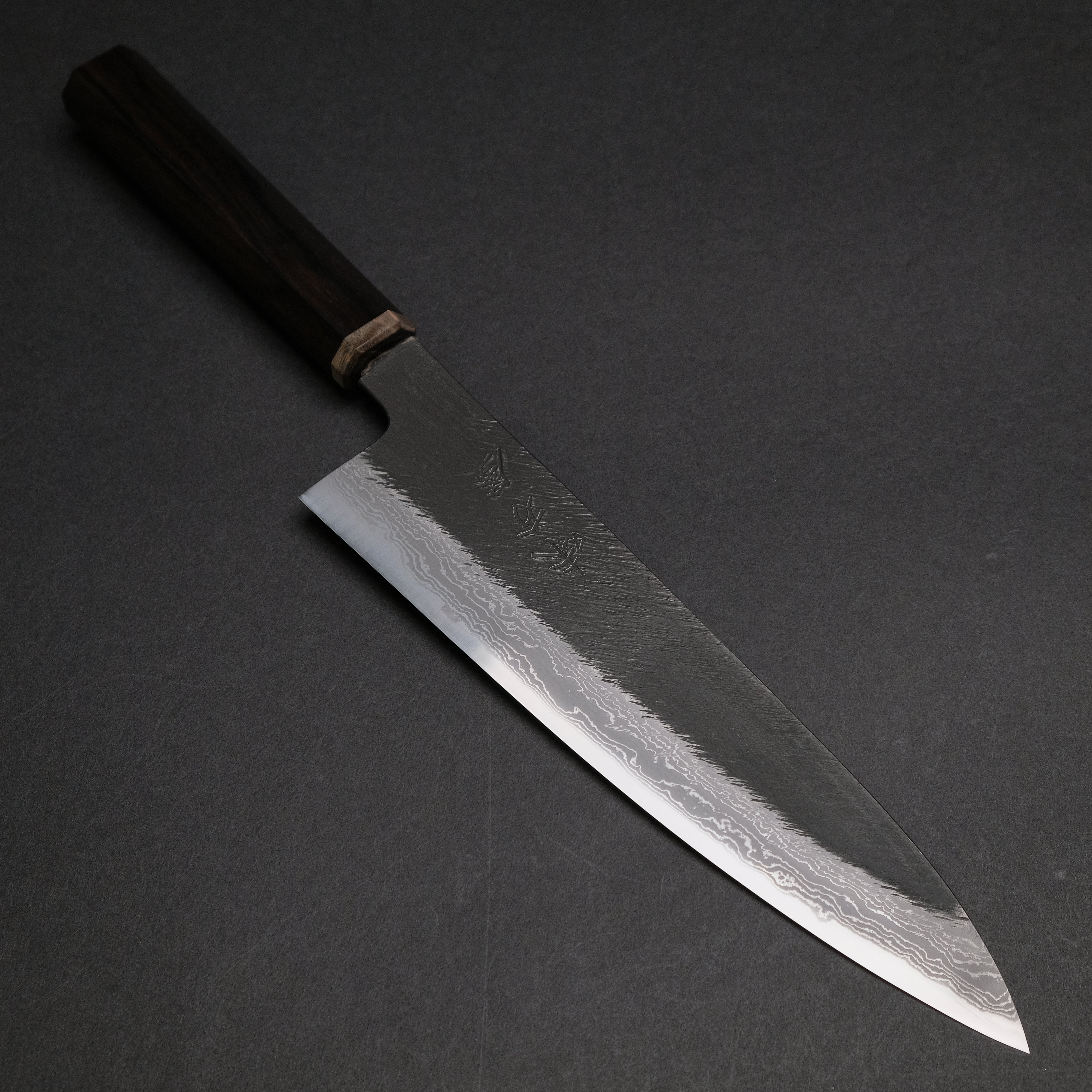 Premium Ajikataya White #2 Matsuba Damascus Gyuto 210mm Chef Knife - Ebony & Stabilized Wood Handle (#12) - Perfect for Sushi, Meat Slicing & Professional Kitchen Use