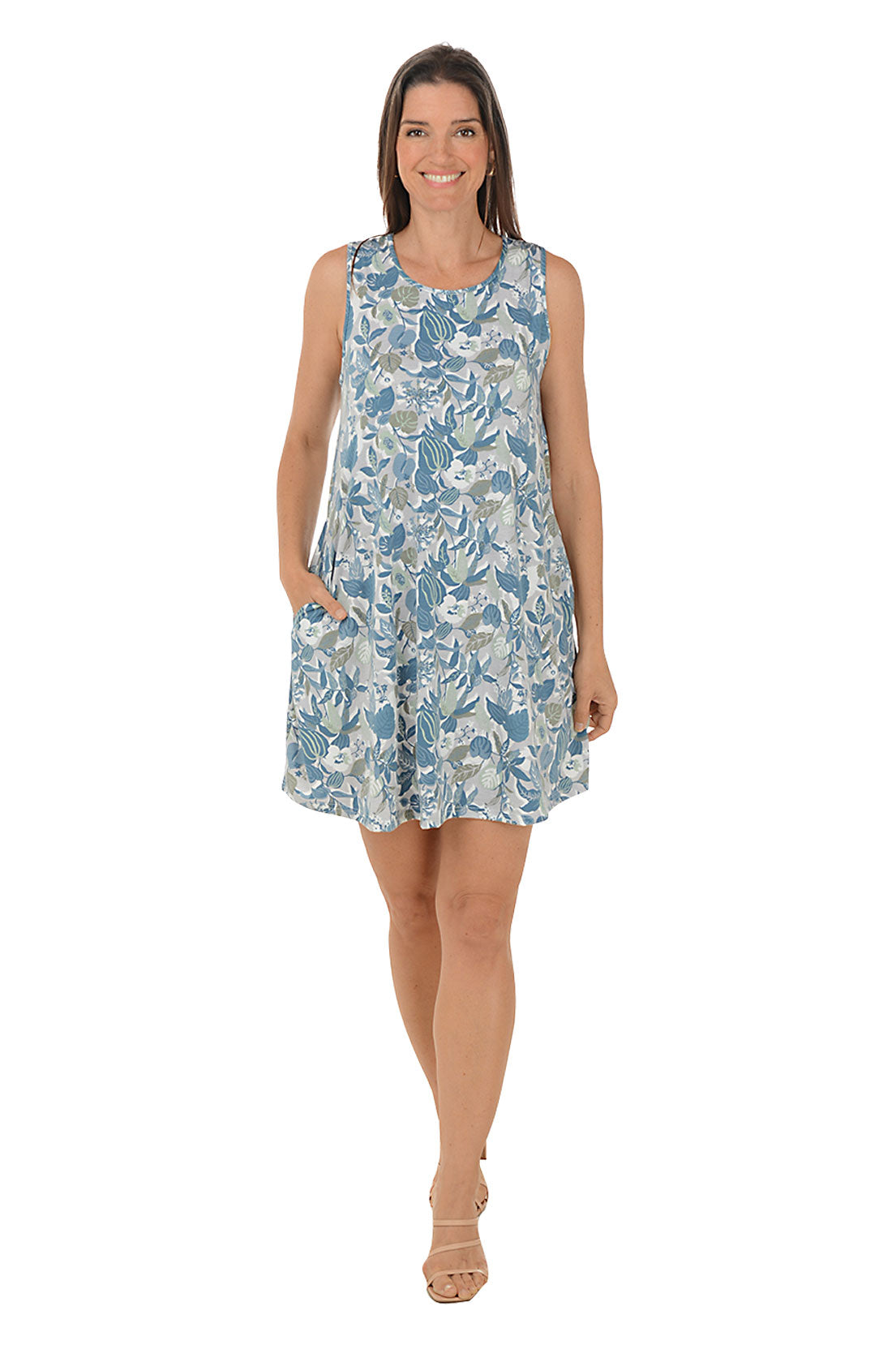 Blue Spring Bouquet Sleeveless Knit Dress - Floral Print Summer Dress for Women, Casual & Party Wear, Perfect for Beach Vacations & Date Nights