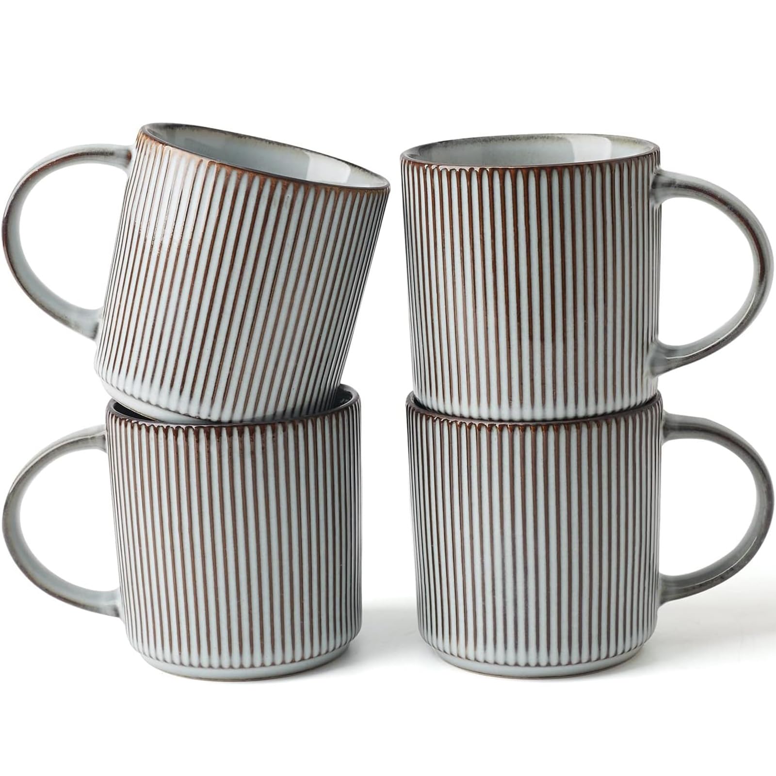Famiware 12 oz Ceramic Coffee Mug Set of 4 - Stoneware Cups with Handle for Coffee, Tea, Hot Cocoa & Milk - Durable Drinkware in Smoky Blue - Perfect for Home, Office, Restaurants & Catering
