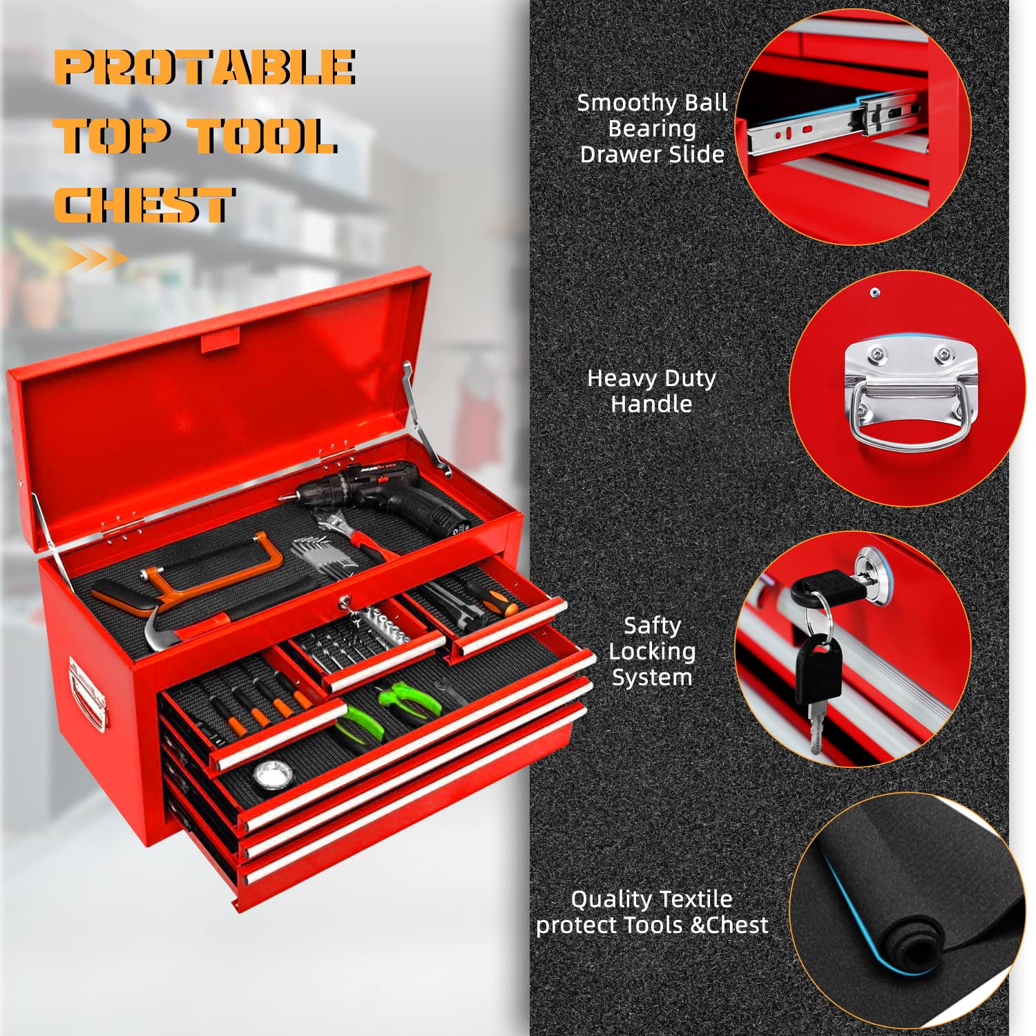 8-Drawer Rolling Tool Chest with Wheels - Heavy Duty Metal Tool Box Organizer with Lock for Garage, Workshop & Warehouse - Perfect for Auto Repair, Home Improvement & Professional Tool Storage (Red)