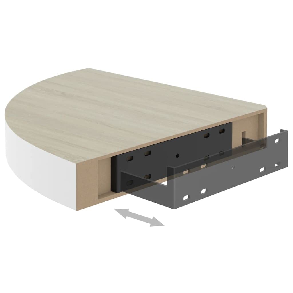 CHARMMA 2-Pack Wall Corner Shelves - 9.8x9.8x1.4 Inch Oak & White MDF Floating Shelves (1.75kg) - Perfect for Bathroom Storage, Kitchen Organization & Living Room Decor