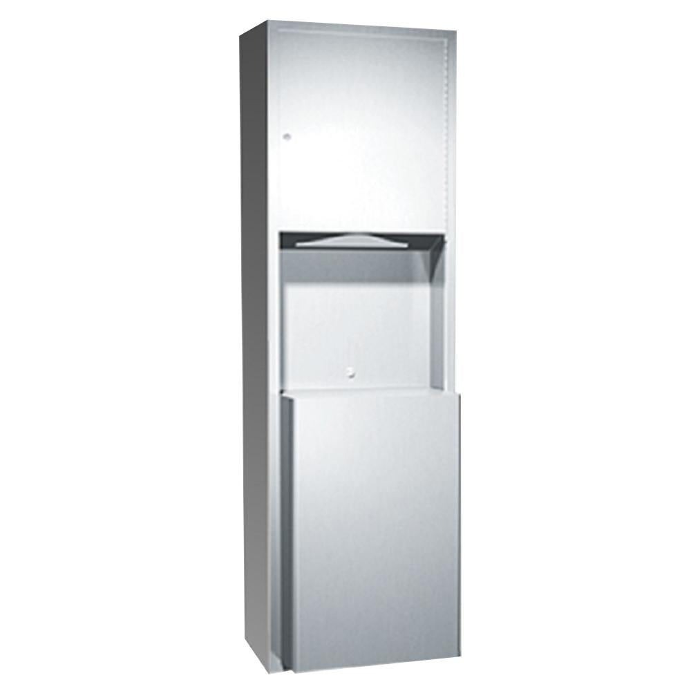 ASI 0469 9 Traditional Paper Towel Dispenser & Waste Receptacle - Surface Mounted Satin Finish for Restrooms, Kitchens & Commercial Spaces