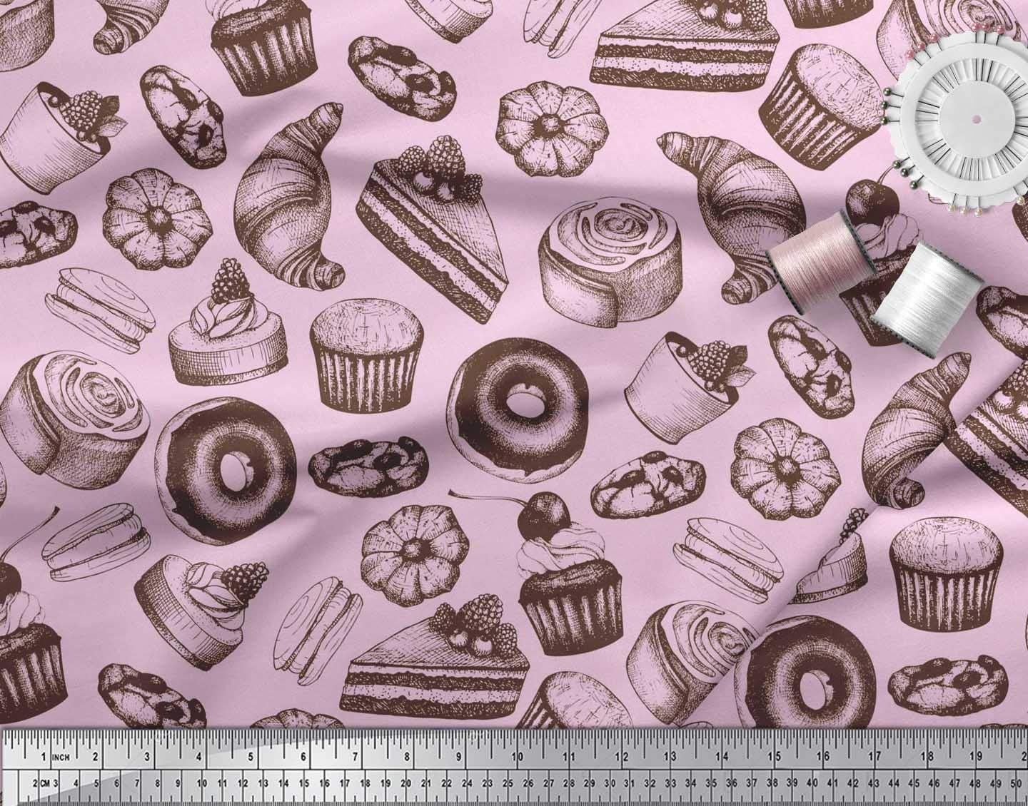 Soimoi 100% Cotton Poplin Fabric by The Yard - 56 Inch Wide Pink Cupcake Donut Cookies Food Print Fabric for Sewing, Quilting & DIY Crafts - Whimsical Printed Cotton Material for Dresses, Curtains & Home Decor Projects
