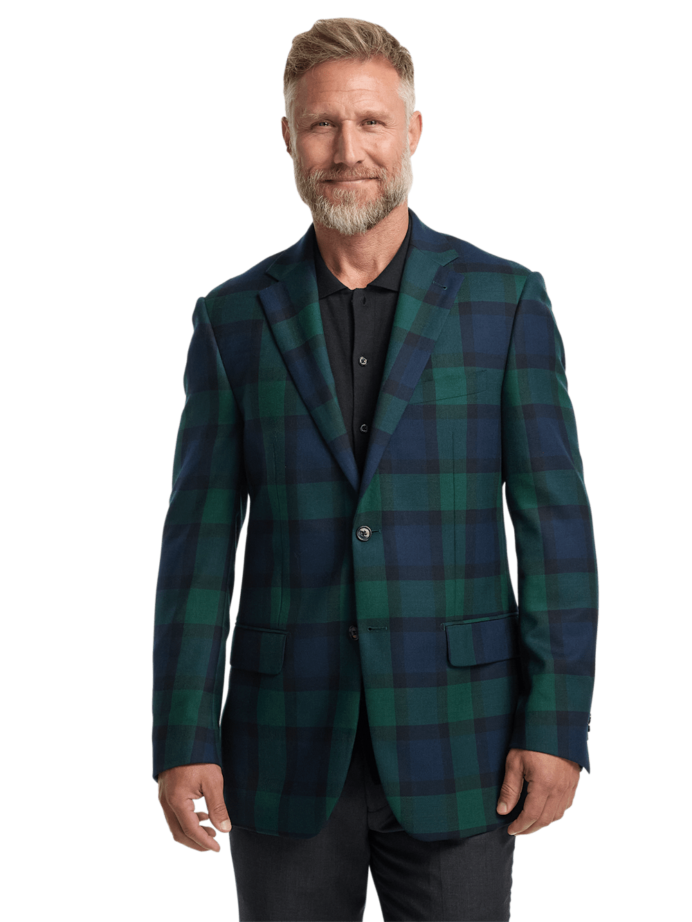 Wool Plaid Single Breasted Notch Lapel Sport Coat for Men - Blue & Green Checkered Blazer - Perfect for Business Casual, Office Wear & Formal Events