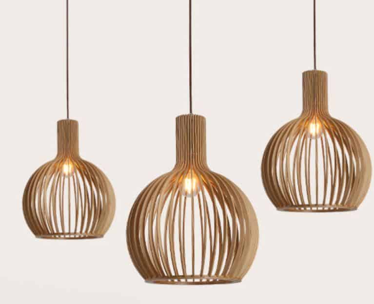 Domkanka Handcrafted Wooden Pendant Light - Modern Scandinavian Style Hanging Lamp for Dining Room, Kitchen Island & Bedroom Lighting