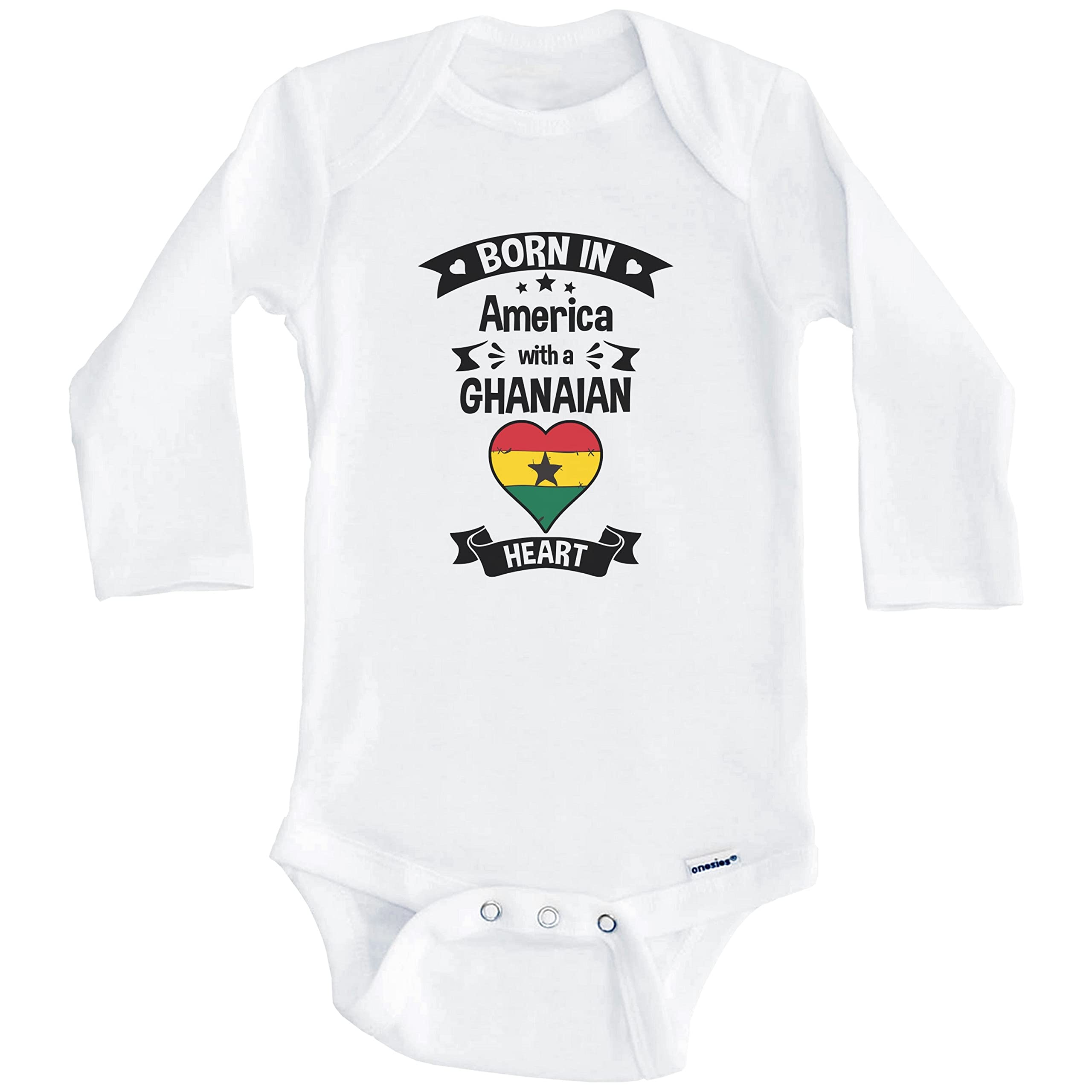 Born in America with A Ghanaian Heart One Piece Baby Bodysuit - Long Sleeve Cotton Infant Romper for Newborns & Toddlers - Perfect for Family Photos, Cultural Celebrations & Everyday Comfort
