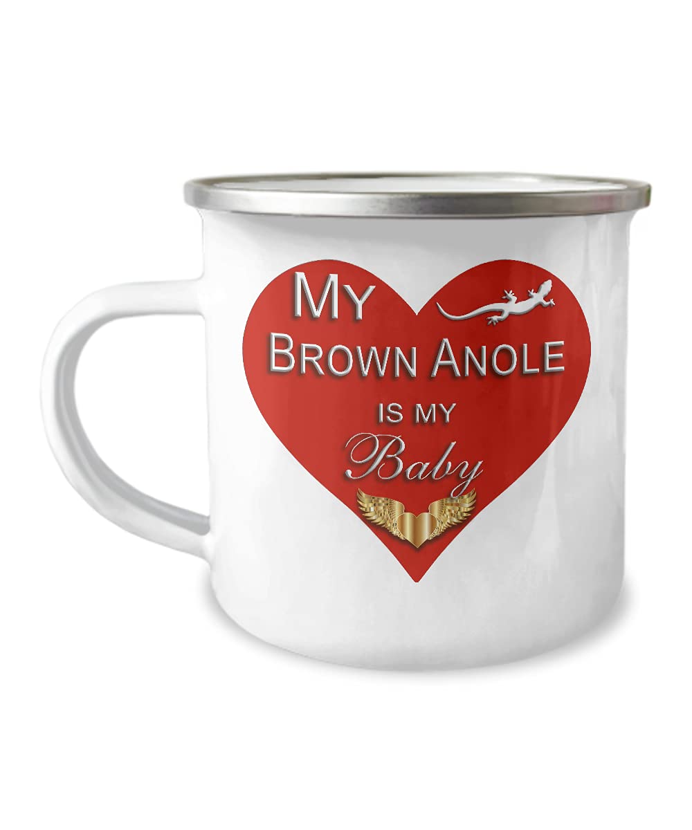 Brown Anole Lizard Pet Accessories - 12oz Enameled Stainless Steel Coffee Mug for Reptile Owners - Perfect Gift for Mom & Dad Who Love Their Pet - Great for Hot Tea, Coffee or Chocolate Drinks at Home or Office