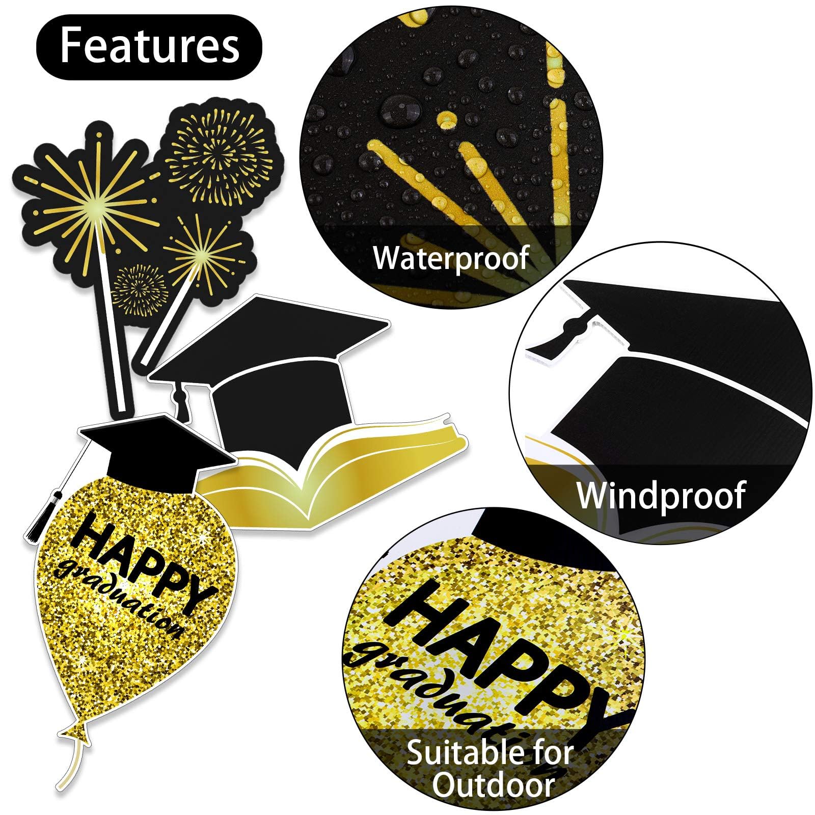RUODON 2025 Graduation Yard Signs - Waterproof Lawn Decorations with Stakes for Outdoor Graduation Party | Congrats Grad Decor in Black & Gold | Perfect for Backyard Celebrations, School Events & Photo Backdrops