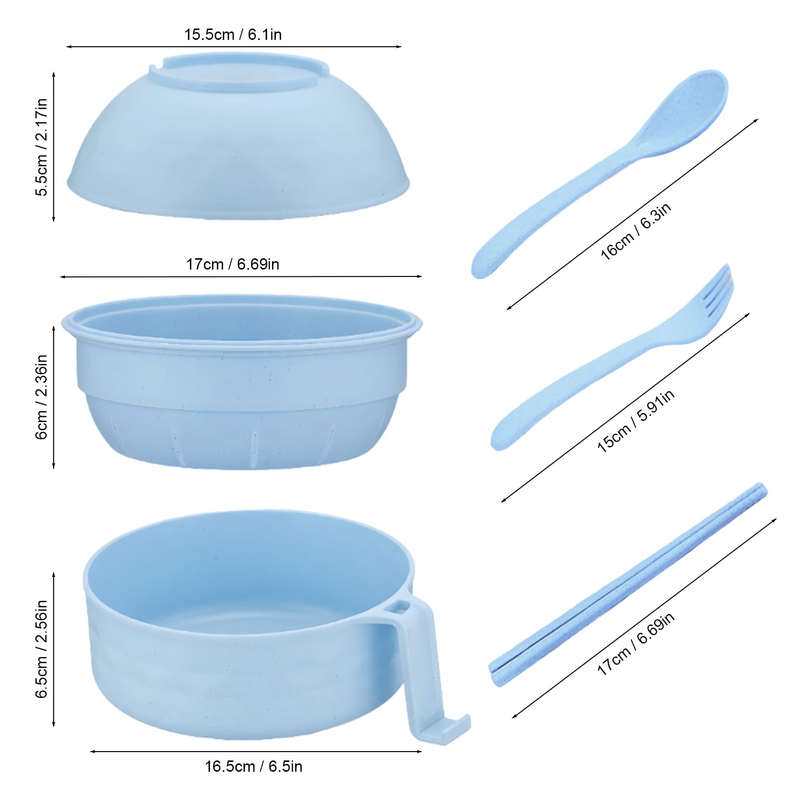 Upgraded Microwave Ramen Bowl Set with Strainer & Utensils - Portable Noodle Cooker for Office & Dorm (Blue)