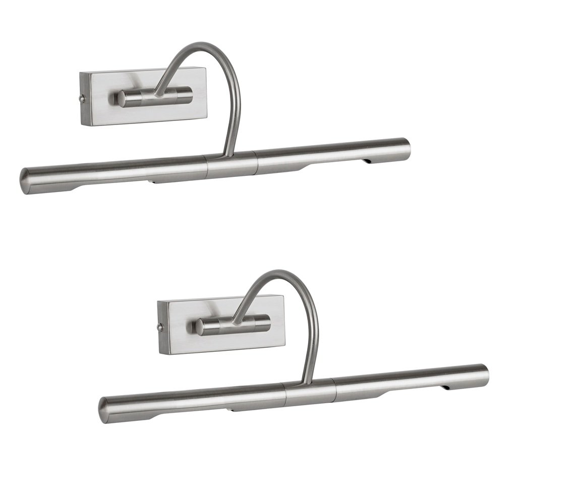 Modern Adjustable Satin Nickel Wall Sconce - Pair of Picture Lights for Living Room, Bedroom & Hallway - Plug-in Wall Lamps for Artwork & Photo Display - Home Decor Lighting Fixture