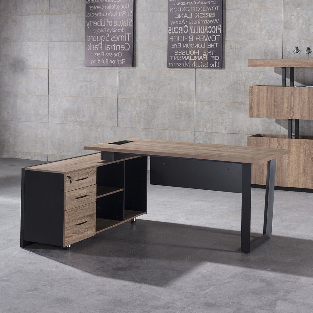 ADRIANO Executive Office Desk with Left Return - 160cm & 180cm Light Brown Wooden L-Shaped Desk for Home Office & Workspace