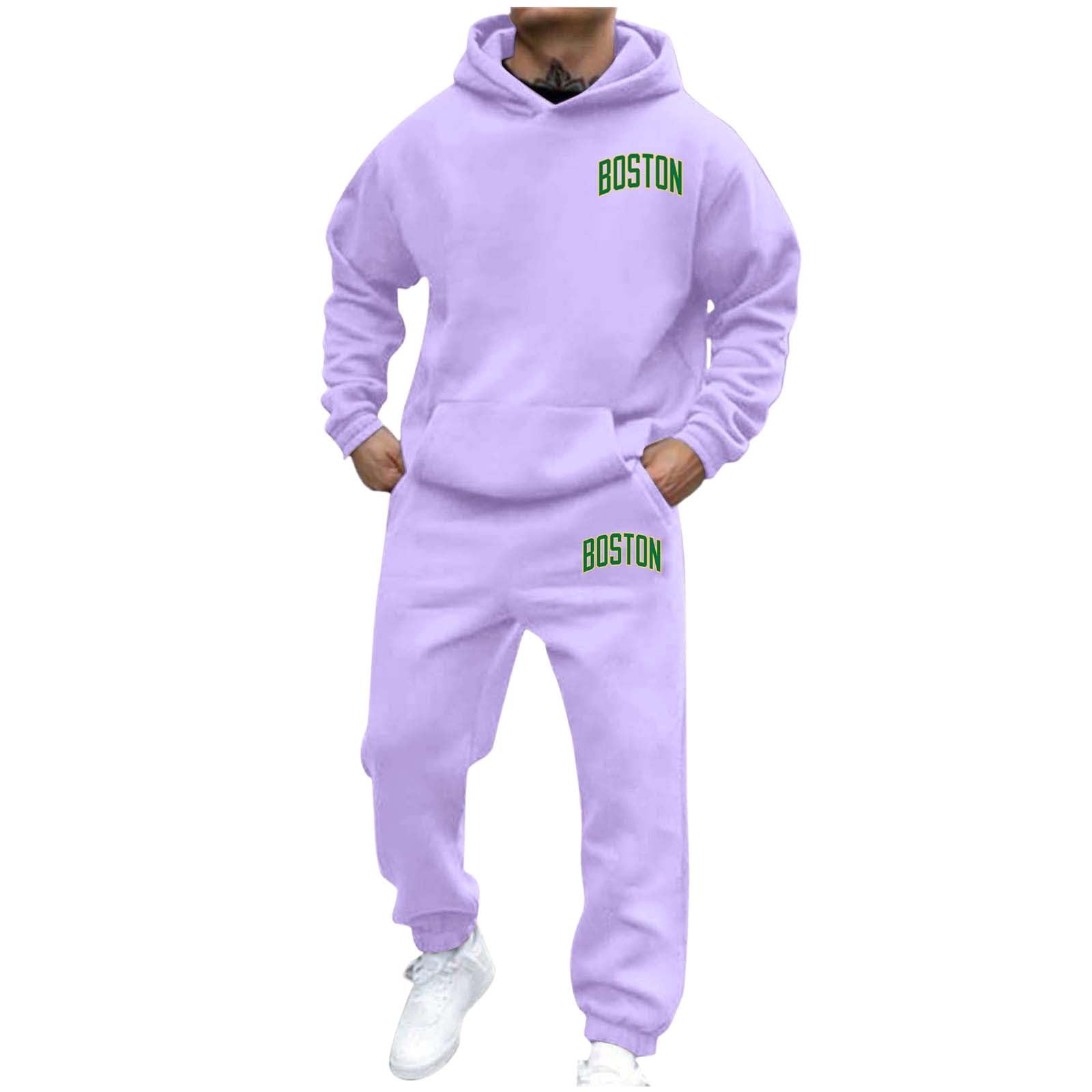 Men's Two-Piece Outfit Set - Fall Graphic Letter Hoodie & Sweatpants Tracksuit | Boston Style Workout Clothes | Gym, Running, Casual Wear & Street Fashion