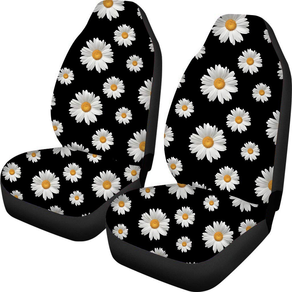 2 Pack Daisy Print Car Seat Covers - Universal Fit for Sedan, SUV, Truck & Van - Waterproof Front Seat Protectors for Pets, Kids & Everyday Use - Adds Floral Decor to Your Vehicle Interior