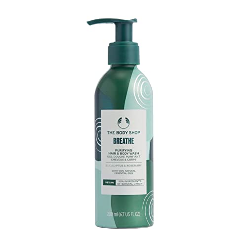 The Body Shop Breathe Purifying Hair and Body Wash with Eucalyptus & Rosemary - 6.7oz Vegan Shower Gel for Deep Cleansing & Relaxation - Perfect for Post-Workout Refreshment & Stress Relief