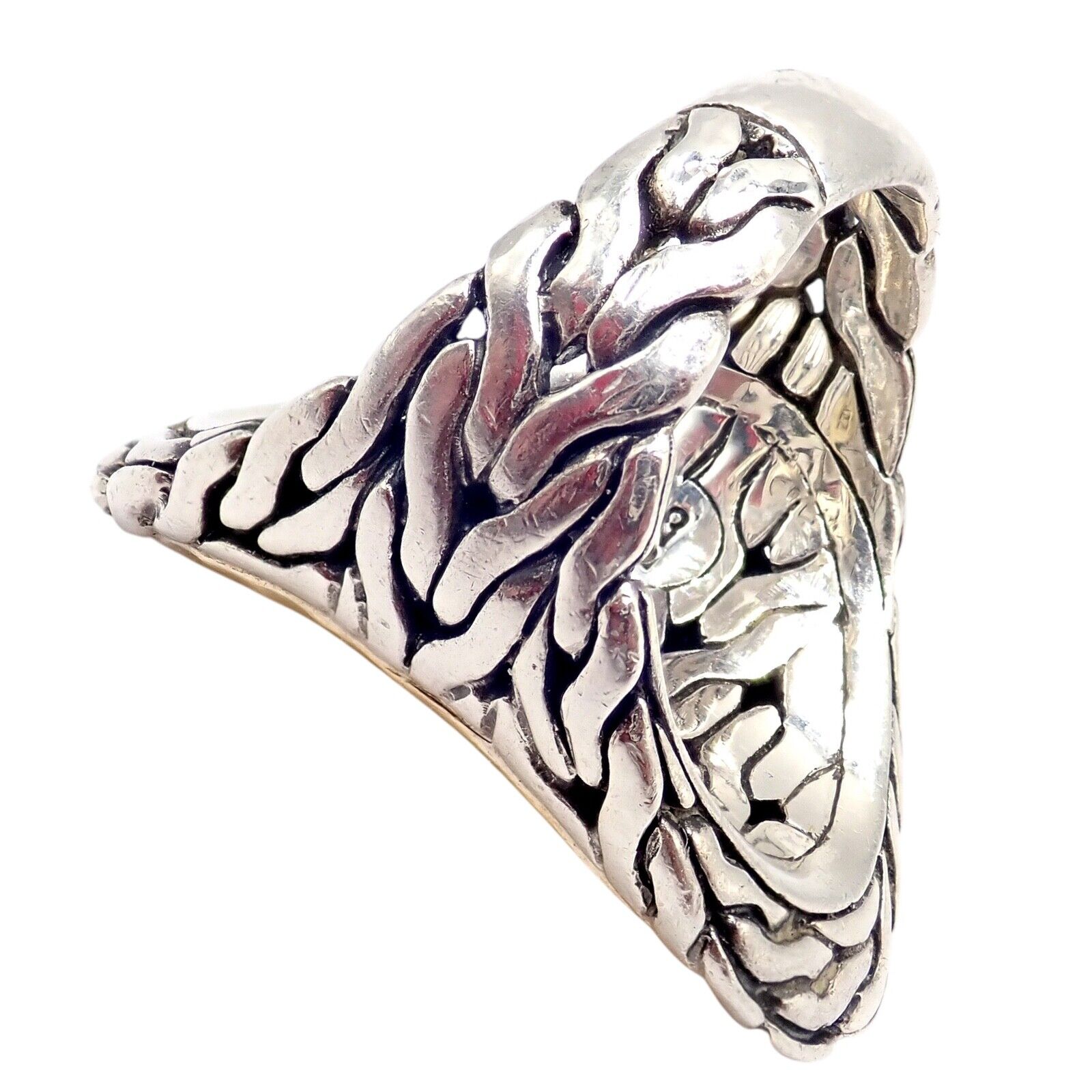 John Hardy JH Silver 22k Yellow Gold Classic Palu Saddle Cocktail Ring - Size 7 | Elegant Jewelry for Women, Perfect for Parties, Weddings & Special Occasions