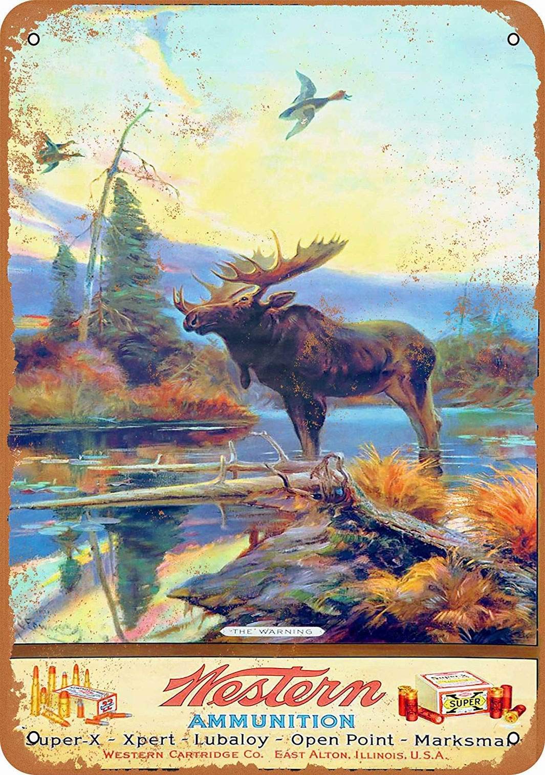 Vintage Western Ammunition Moose Tin Sign 12x16 Inch - Funny Home Decor, Man Cave, Bar & Garage Wall Art for Rustic Cabin, Hunting Lodge & Western Themed Room