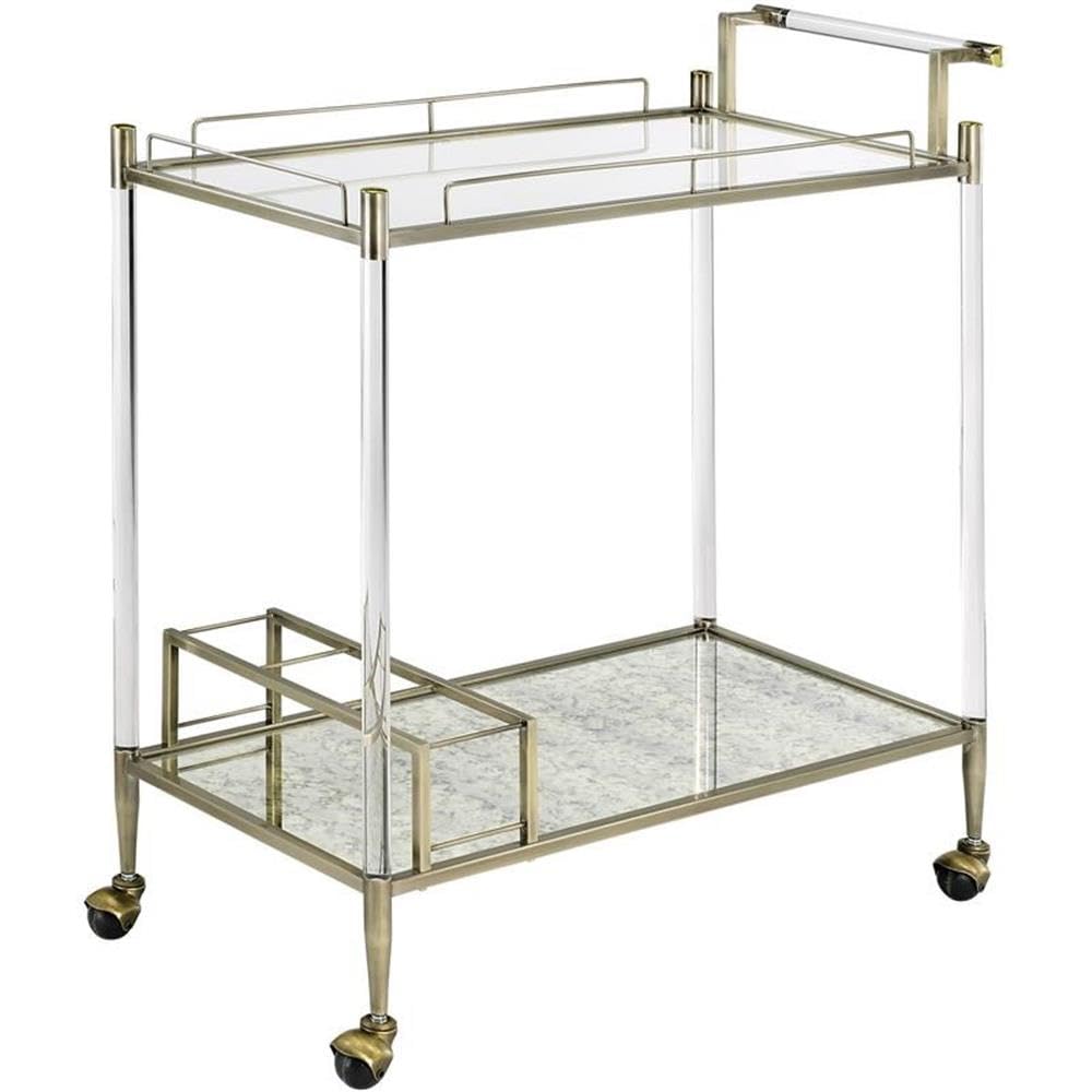 Acme Cirro Serving Cart with Antique Mirror & Brass Wire Metal Frame - Perfect for Dining, Kitchen, and Outdoor Entertaining