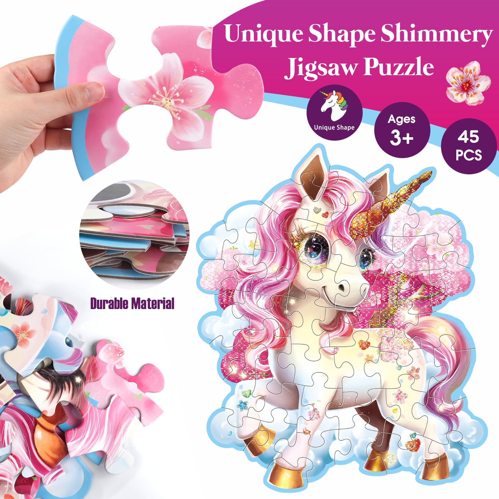 Unicorn Jigsaw Puzzle for Kids - 45-Piece Educational Toy for Ages 3-8 | Birthday Gift & Preschool Learning Activity